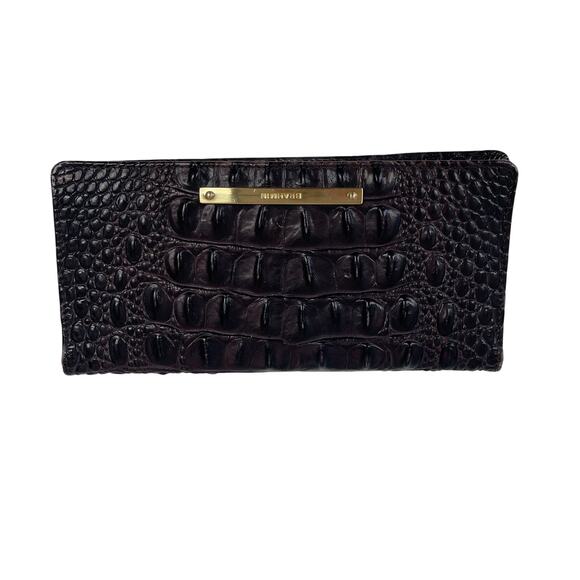 Brahmin Croc Embossed Leather Ady Wallet Dark Plum Purple AS IS - Picture 1 of 7